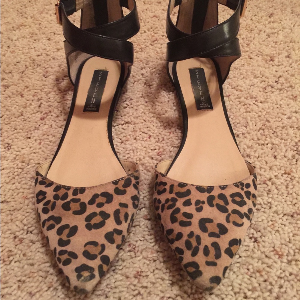 Steve Madden Leopard Ankle Strap Flats